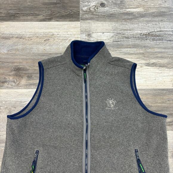 Vintage 90s Eddie Bauer Ebtek Polartec Men L Gray Blue Full Zip Mock Fleece Vest - Picture 2 of 10